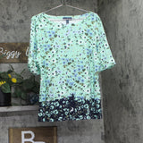 Karen Scott Neck Knit Rolled Sleeve Half-Sleeve Top Mint Green Blue Multi 2XL
