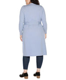 Belldini Size Rhinestone-Trim Belted Duster Cardigan Sweater Chambray Blue 1X