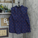 Laura Scott Womens Woven Button Up Sleeveless Shirt 2395-14 Navy Blue Cherry 3X