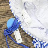 Cupshe Womens Ruffle Trim Strappy Back One Piece Swimsuit Blue / White Stripe S