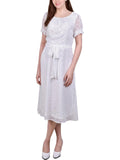 Ny Collection Chiffon Knee-Length Midi Dress Ivory Multi Circle White PXL