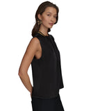 Donna Karan Womens Woven Sleeveless Top Twist Neck Black M