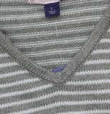 Universal Thread Collared V-Notch Striped Side-Slit Pullover Sweater Green S