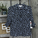 Cece Womens 3/4-Sleeve Tie Neck Floral Print Blouse 7033067 Rich Black XS