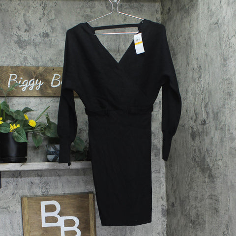 Rosie Harlow Juniors Surplice-Neck Dolman Sweater Dress MJJD843 Black S