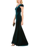 Betsy & Adam Womens One Shoulder Velvet Gown Dress A21575P Hunter Green 6P
