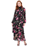RACHEL Rachel Roy Womens Mae Printed Tiered Maxi Dress Cascade Garden Black 14