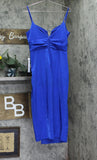 B. Darlin Notched Neck Side Slit Knit Bodycon Midi Dress Royal Slim Blue XL