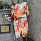Ny Collection Womens Plus Size Elbow Sleeve Side Pleat Dress Flower Red Multi 2X