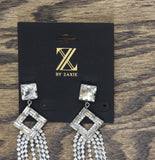 Z by Zaxie Fringe Diamond Frame Post Earrings Silver Gray / Clear 3.5"