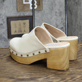 Steve Madden Women's Brooklyn Wooden Platform Clogs BROO07S1 Bone Off White 8M