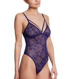 Hanky Panky Lace Tropical Storm Thong-back Bodysuit Summer Rain Purple Blue M