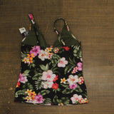 Bar III Womens Printed Twist-Front Shirred Tankini Top Swim Multi Black L