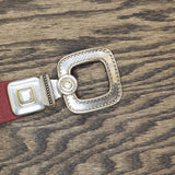 Chicos Womens Vintage Genuine Leather Ornate Buckle Belt Red M/L