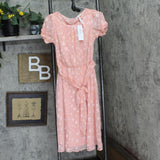 Ny Collection Short Sleeve Belted Swiss Dot Dress Rose Multi Circle Pink PS