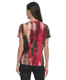 DKNY Womens Abstract-Print T-Shirt Logo P5EHXWNA June Brush Stroke Red Multi XS