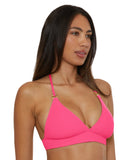 Becca Womens Modern Edge Textured Rib Halter Bikini Top 543857 Pink Glo M