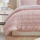 Poppy & Fritz Scrunch Stripe 2-Piece Pink Microfiber Twin Quilt Set Pink Twin