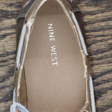 Nine West Womens Vintage TONYGD Shiny Boat Shoes Silver / Gold 6.5M