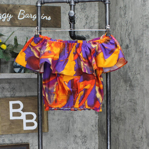Nine West  Squareneck Off the Shoulder Blouse Shirt Top Multicolor Purple S