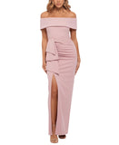 XSCAPE Womens Off-The-Shoulder Formal Evening Dress Gown 3760X Rose Pink 14