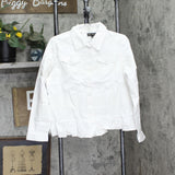 DG2 by Diane Gilman Womens Ruffle Hem Button Up Trucker Jacket 714975 White L