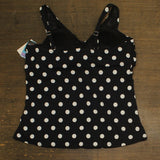 Swim Solutions Control V-Neck Polka Dot Tankini Swim Top Vintage Dotty Black 24W