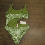 Red Carter Womens Shine Metallic One Piece Swimsuit RCCS25885 Aloe Green XL