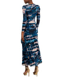 Anne Klein Women's Printed Puff-Sleeve Maxi Dress 10856417 Blue Ocean Multi S