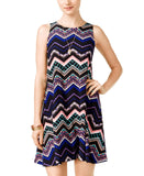Planet Gold Juniors Knit Sleeveless Printed Trapeze Dress Black Combo M