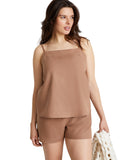 State of Day Linen Blend 2-Pc. Sleeveless Pajama Shorts Natural Umber Brown S