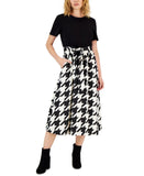 Anne Klein Women's Mixed-Media Houndstooth Midi Dress 10849469