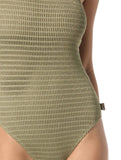 Michael by Michael Kors Womens Crochet One Shoulder One Piece Safari Green 4