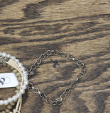 Christopher & Banks Pearl Bead Cord Chain Bracelets Tan Brown / White 7" + 3"
