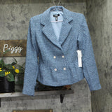 Aqua Peplum Tweed Flounce Blazer Jacket OI6686BL Blue multi S