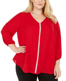 Jm Collection Womens Plus Size Glitter-Stripe Top 100032961WN Red 3X