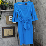 Adrianna Papell Womens Bell Sleeve Tie Front Dress Deep Cerulean Blue 4
