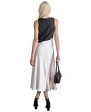 DKNY Satin Colorblocked Slip V Neck Midi Dress Black / Cloud / Eggshell 16