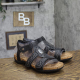 Bearpaw II Hook & Loop Microsuede Cork Footbed Gladiator Sandals Black 10W