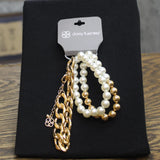 Daisy Fuentes Pearl Stretch Heavy Curb Chain Bracelet Set Gold / Pearl White