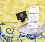JM Collection Printed Medallion Garden Knit Blouse Top Primrose Yellow / Multi L