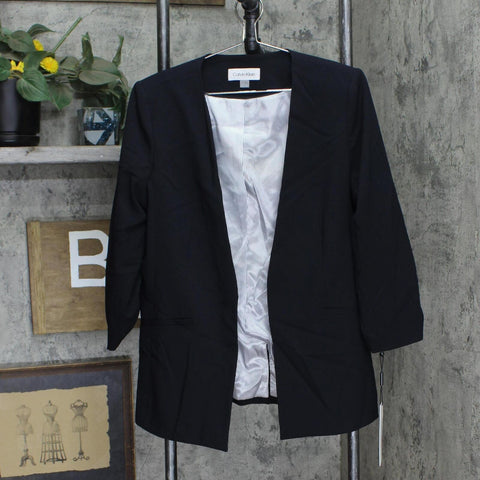 Calvin Klein Women's Ruched-Sleeve Open-Front Blazer Jacket Navy Blue 14