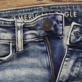 American Eagle Womens Distressed Hi-Rise Denim Jegging Blue See Measurements