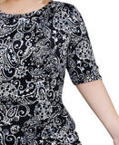 NY Collection Plus Size Elbow Sleeve Side Pleat Dress Night Historic Black 1X