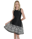 DKNY Womens Embroidered Mesh Sleeveless Fit Flare A-line Dress Black / Ivory 2