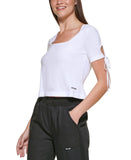 Dkny Jeans Women's Cropped Tied-Sleeve T-Shirt E22F8HIG White L