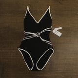 Trina Turk Womens Triumph Micro Braided One-Piece Swimsuit Black / White 6