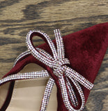 A New Day Womens Gwen Rhinestone Velvet Bow Heels 94656739 Burgundy Red 8M