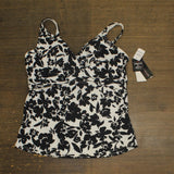 Island Escape Womens Monterey V-Neck Tankini Swim Top N760933 Black / White 14