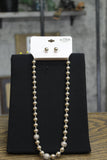 Daisy Fuentes Pearl Bead Rhinestone Necklace Earrings Set Silver Gray 17" + 4"